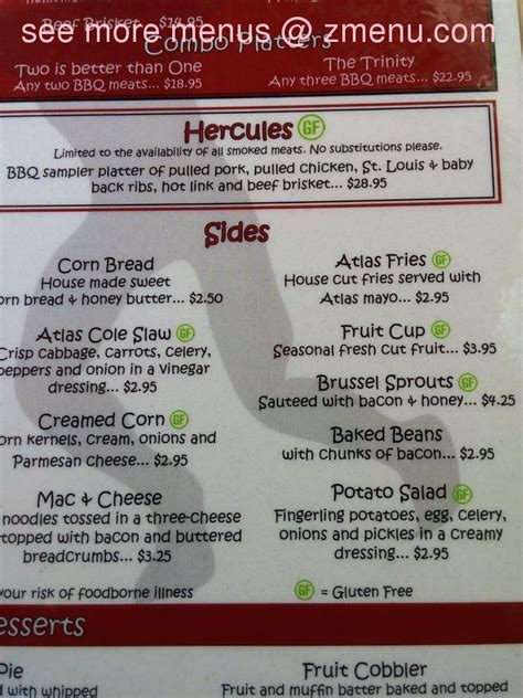 Menu at Atlas BBQ, Grafton, 12th Ave