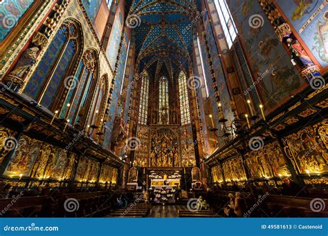 Interior of St. Mary S Basilica Editorial Stock Photo - Image of krakow ...