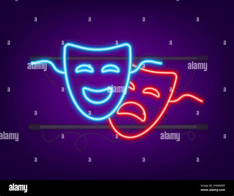 Comedy and tragedy theatrical masks. Neon style. Vector illustration ...