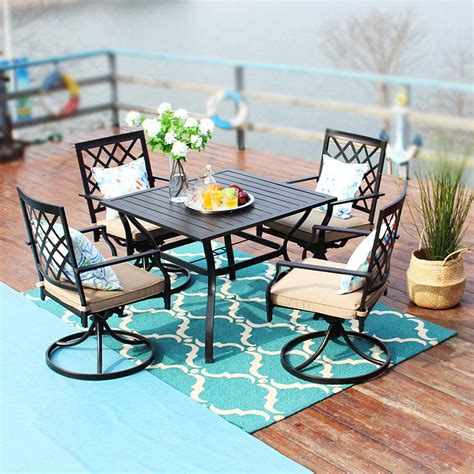 MF Studio Outdoor Patio Furniture 5 piece Dining Set With 37 Inches Larger Dining Table and 4 ...