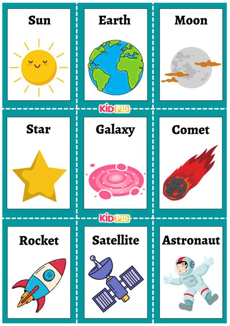 Things in Space Blue Flashcard Sheet - Kidpid