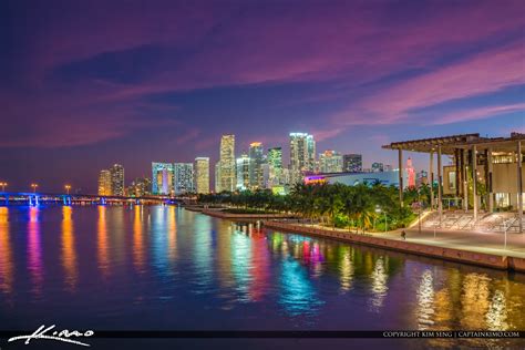 Miami Skyline Nighttime Lights from Water | HDR Photography by Captain Kimo