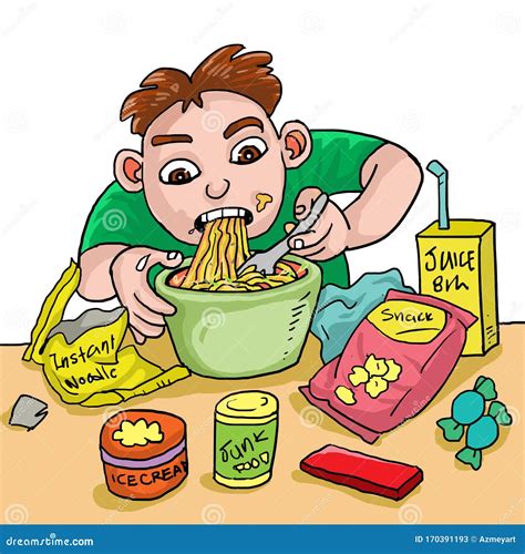 Kid like to eat junk foods stock vector. Illustration of child - 170391193