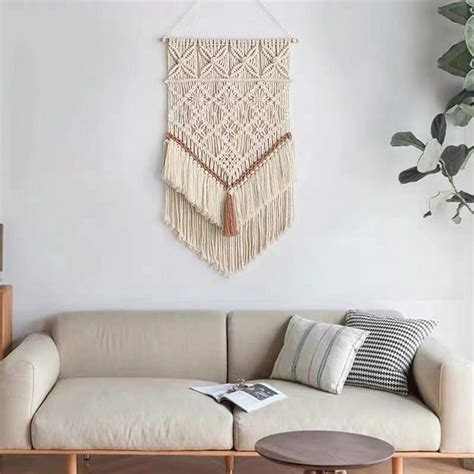 Macrame Hemp Rope Fringes Woven Tapestry, Colorful Hanging Cloth, Bohemian Handmade Wall Hanging ...