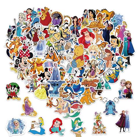 Buy 100Pcs Kids Disney Stickers Pack Princess Stickers Cute Cartoon Characters Stickers Movie ...