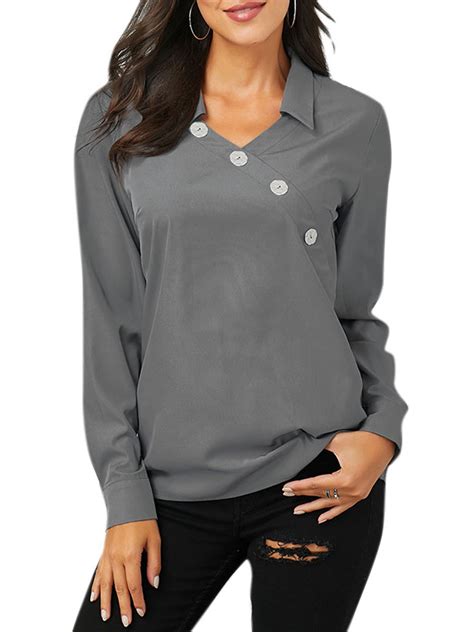 Wodstyle - Plus Size Women's Collar Tops Formal OL Long Sleeve Blouse Work T-Shirt - Walmart.com ...