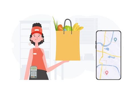 Premium Vector | Home delivery concept a woman is holding a grocery bag cartoon style vector