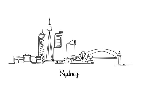 Single one line drawing Sydney skyline, Australia. City concept ...