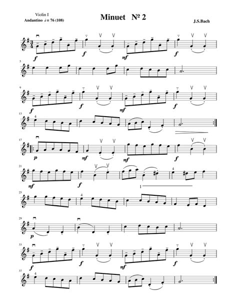 Minuet N 2 Bach Sheet music for Violin (Solo) | Musescore.com