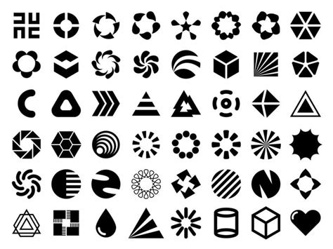 the different shapes and sizes of logos are shown in black on a white background,