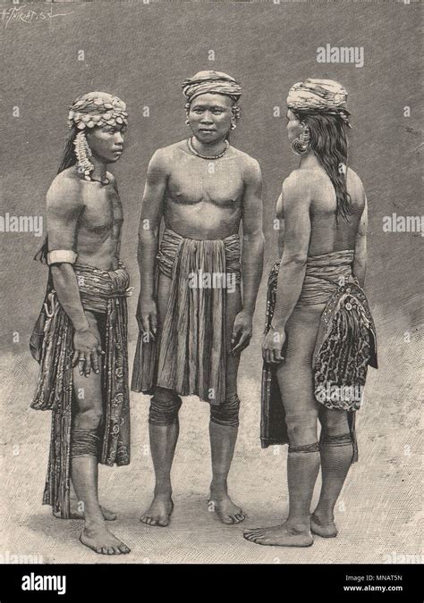 Dayak people, Borneo. Indonesia. East Indies 1885 old antique print picture Stock Photo - Alamy