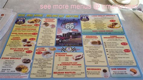 Menu at Route 66 Diner restaurant, Springfield