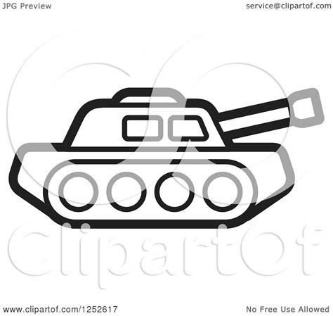 Clipart of a Black and White Military Tank - Royalty Free Vector Illustration by Lal Perera #1252617