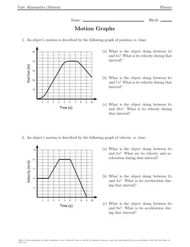 Motion Graphs Worksheets | Teaching Resources