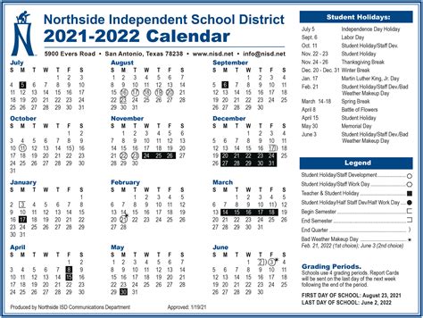 Northside Isd Calendar 2021 2022 Printable March - Riset