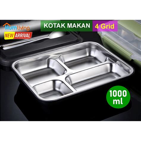 Jual Kotak Makan Nasi Stainless Steel Tahan Panas 4 Grid 1000ml + Set ...