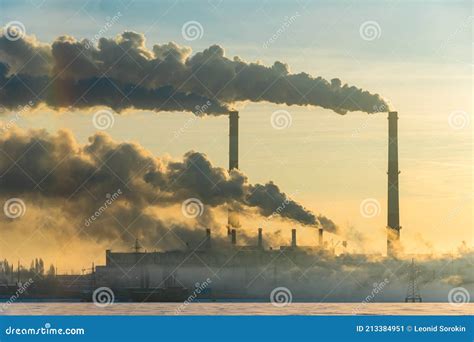 Environmental Problem of Pollution of Air in Cities. Smoking Industrial Zone Factory Chimneys ...