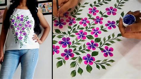 Fabric Painting Design on Top / Kurti | Flower print Hand Painted Designer Top - YouTube