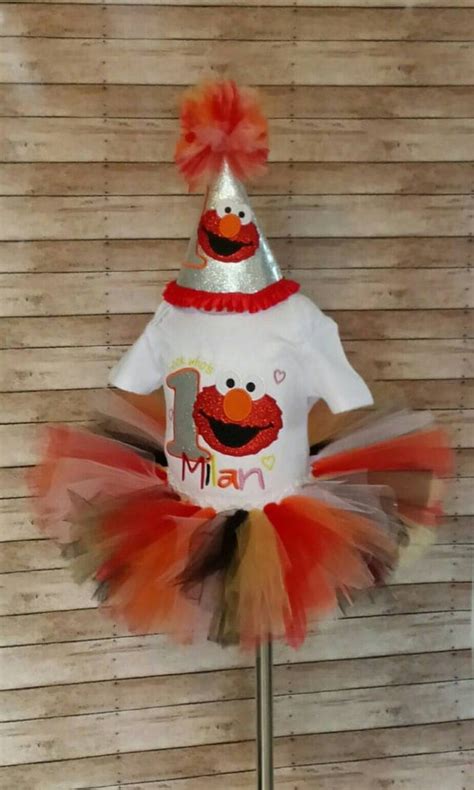 Elmo Birthday Outfit and Birthday Hat Girl 1st by StitchnCafe