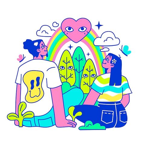 Premium Vector | Psychedelic trip party Rave camp Character taking drugs and mushrooms at ...