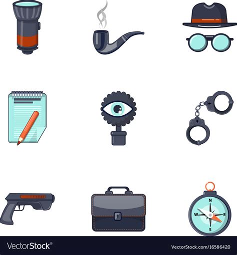 Detective equipment icons set cartoon style Vector Image