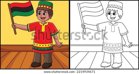 Kwanzaa Boy Holding Flag Coloring Illustration Stock Vector (Royalty ...