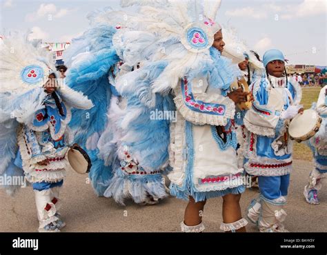 Mardi Gras Indians parading in their costumes at the New Orleans Jazz ...