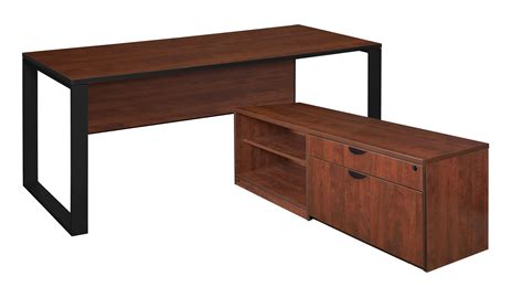 Structure 72" x 30" L-Desk with Laminate Low Credenza- Cherry/Black - Walmart.com - Walmart.com