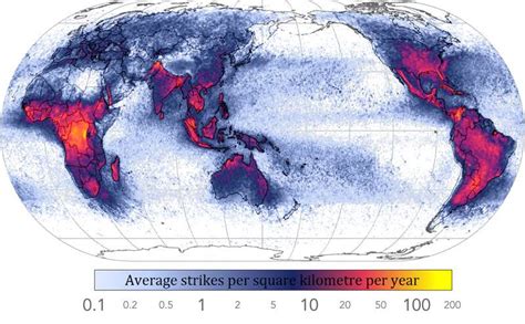 Average lightning strikes all over the planet - Vivid Maps