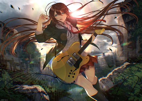 Anime Girl Playing Electric Guitar