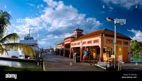 The ferry dock in Cruz Bay on the island paradise of St. John, in the ...