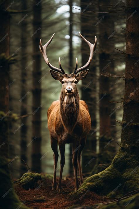 Premium AI Image | a deer standing in a forest with trees