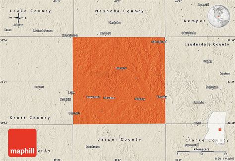 Political Map of Newton County, shaded relief outside