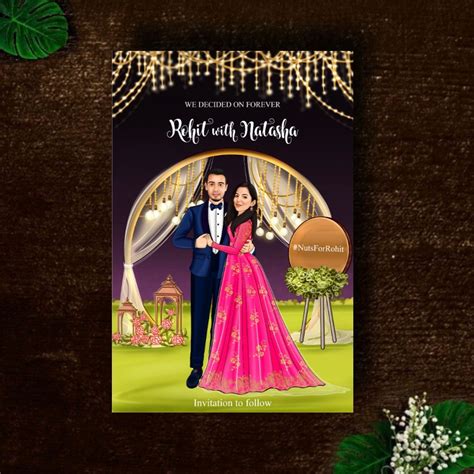 Wedding Card with Cute Caricature Couple