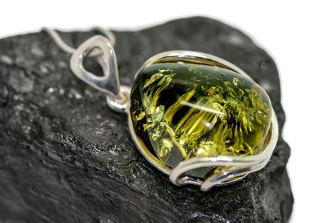 Baltic Amber Pendant in Sterling Silver. Green Amber necklace, silver jewelry. Baltic Amber ...