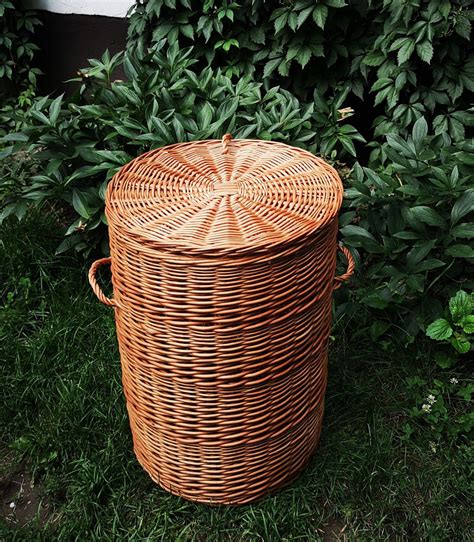 Large Wicker Laundry Basket, Round Storage Basket With Lid, Round Hamper, Laundry Basket With ...