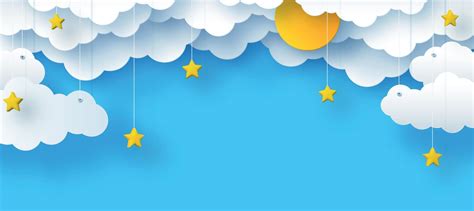 nubes y estrellas, el sol sobre un fondo azul, ilustración vectorial infantil del cielo en un ...