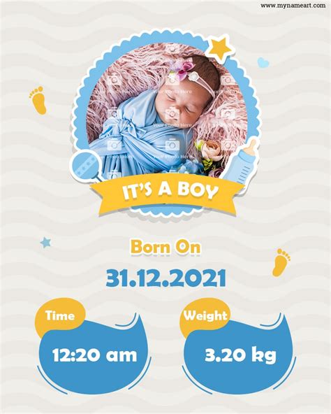 Baby Boy Birth Stats Template Editable