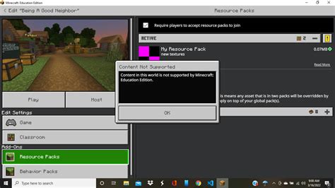 Problems with behavior packs loading in EDU – Minecraft Education