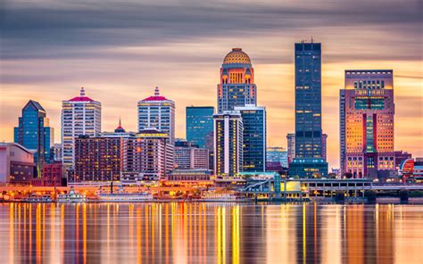 Download wallpapers Louisville, 4k, skyline, sunset, modern buildings ...