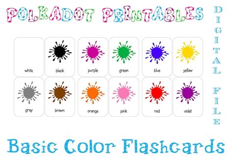 Printable Basic Color Paint Splash Flashcards Set of 12 - Etsy Denmark