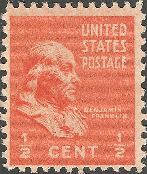 Stamps: Stamp USA (1938) Benjamin Franklin - 1/2 Cent