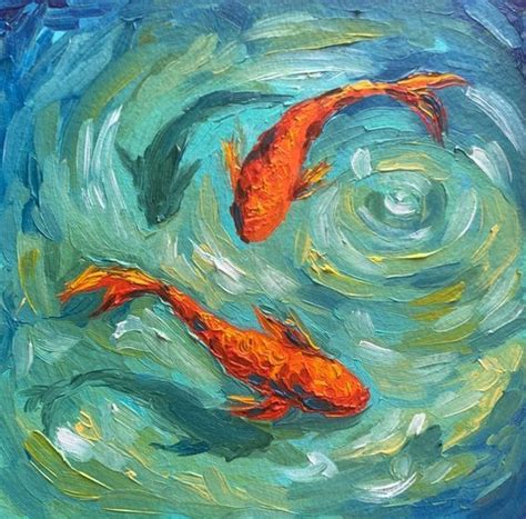 Koi Fish. Oil Painting. Miniature Fish. Painting Original. Nature painting. Carp koi. Fish ...