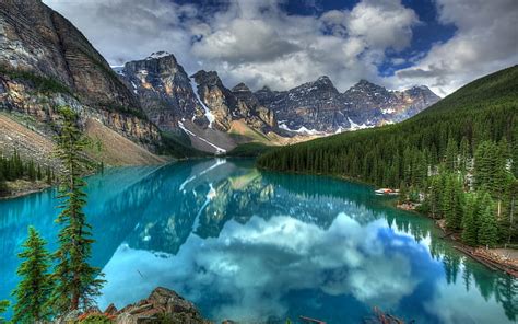 HD wallpaper: Stunning Mountain River, clouds, forest, sky, lake ...