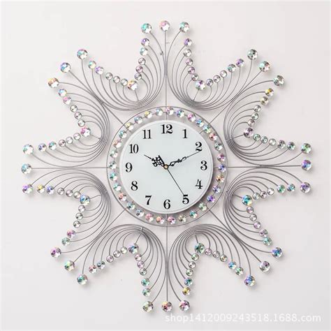 Large Crystal Wall Clock Modern Design for Living Room Clear Diamond Metal Wall Clocks European ...