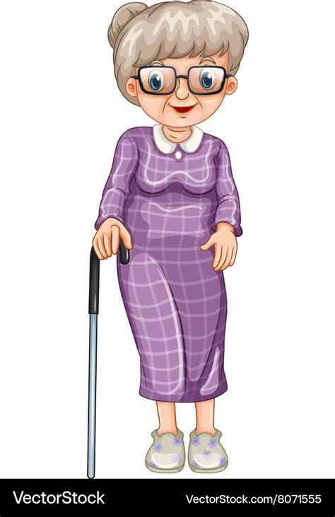 Old lady with walking stick Royalty Free Vector Image