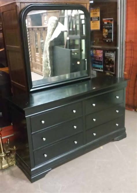 UHURU FURNITURE & COLLECTIBLES: SOLD Black Lacquer 6 Drawer Dresser with Mirror - $120