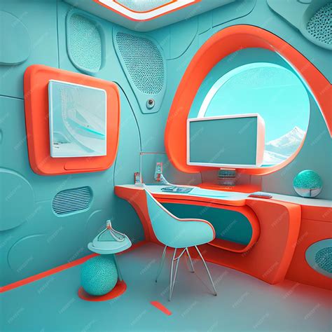 Premium AI Image | A computer room with a blue and orange interior.