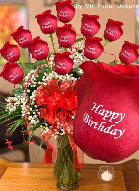 Happy Birthday Personalized Roses - Live Printed Roses - by VIP Floral