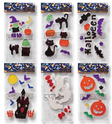 6 Halloween Window Gel Clings: Pumpkins, Bats, Ghosts, Witch, Black Cats, Haunted House and More ...